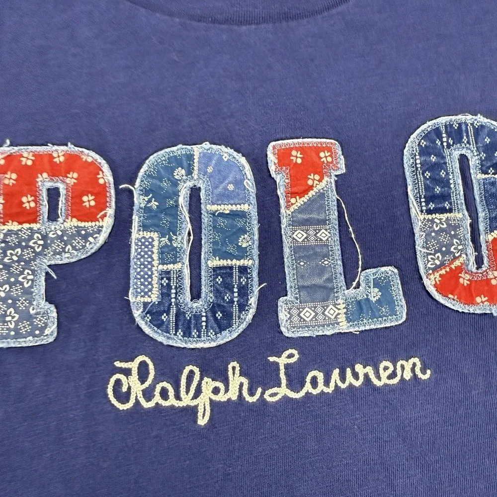Polo Ralph Lauren Men's Short Sleeve Graphic T-Shirt 2XL Blue Embroidered Denim